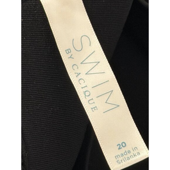 Cacique Swim By Cacique Black & Tropical Leaf Print Zip Front Sports Bra Size 20 - Picture 6 of 12